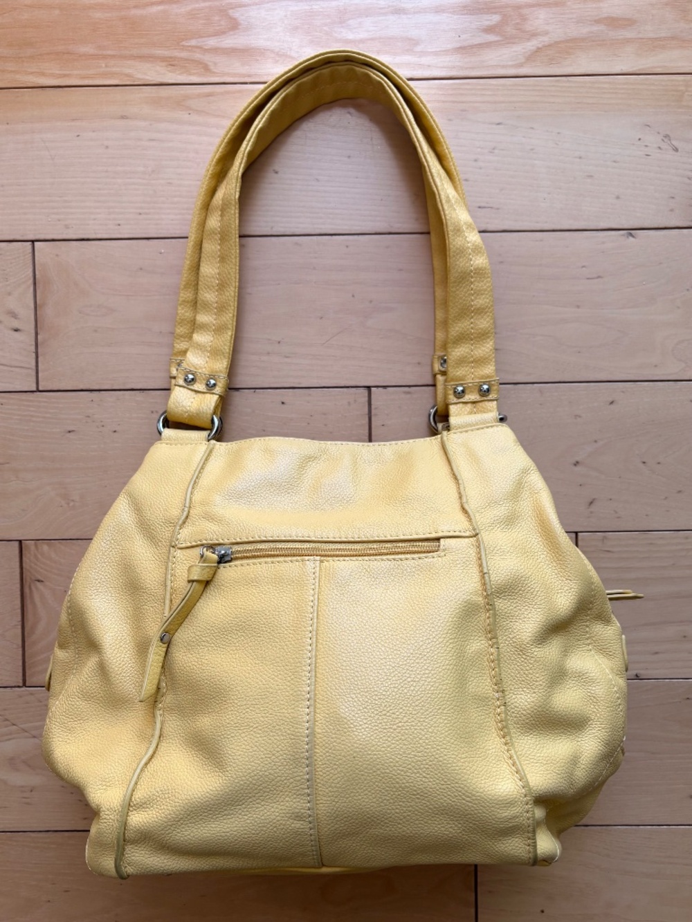 Tignanello Butter Yellow Pebble Leather Triple Entry Shoulder Bag - Picture 9 of 13